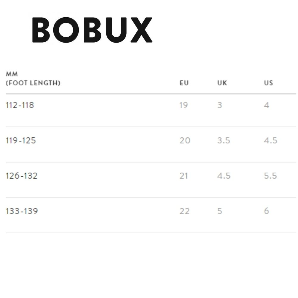 Bobux 2025 size chart