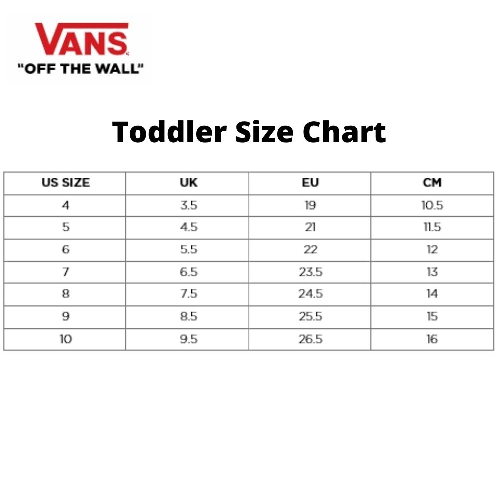 Vans size on sale chart toddler