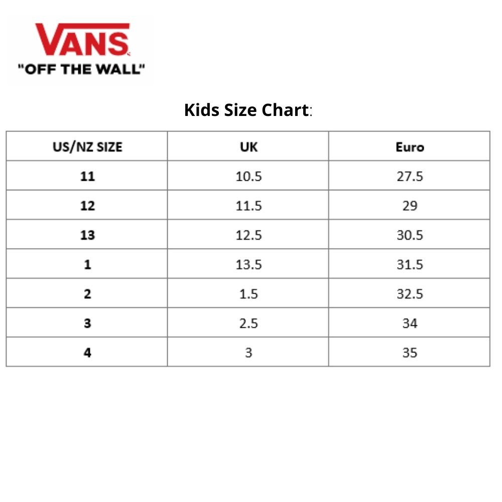 Vans size sale chart for toddlers