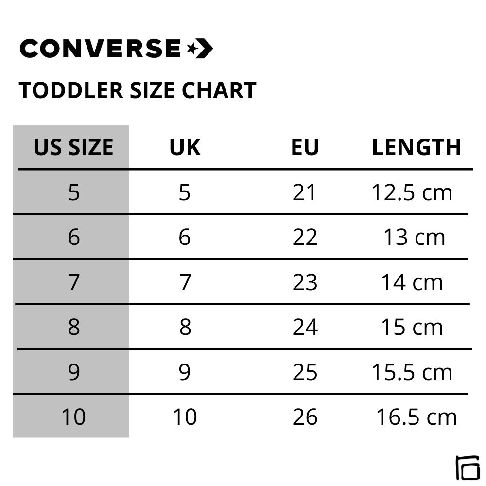 Converse sneakers size chart deals