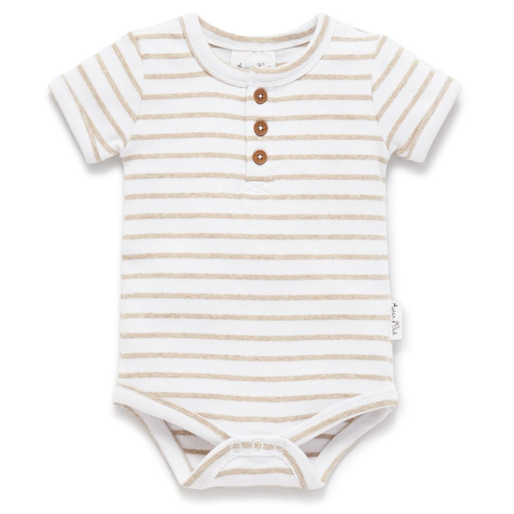 Aster & Oak Stripe Rib Henley Onesie