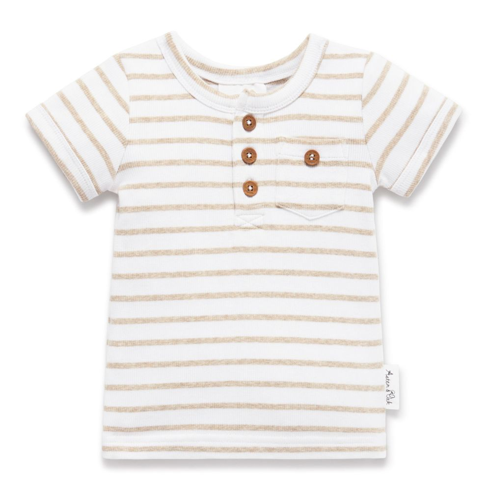 Aster & Oak Stripe Rib Henley Top