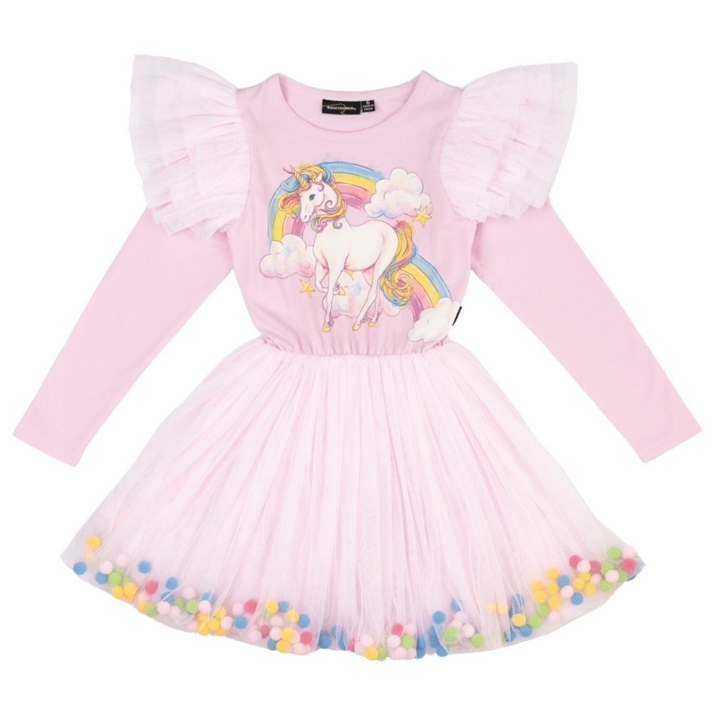 Rock Your Kid Unicorn Rainbow Pom Pom Circus Dress