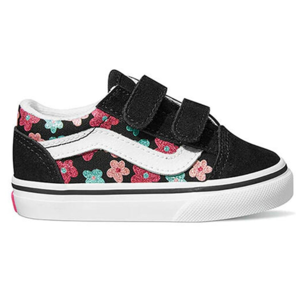 Vans Old Skool V Glitter Flower Power Shoes - Toddler