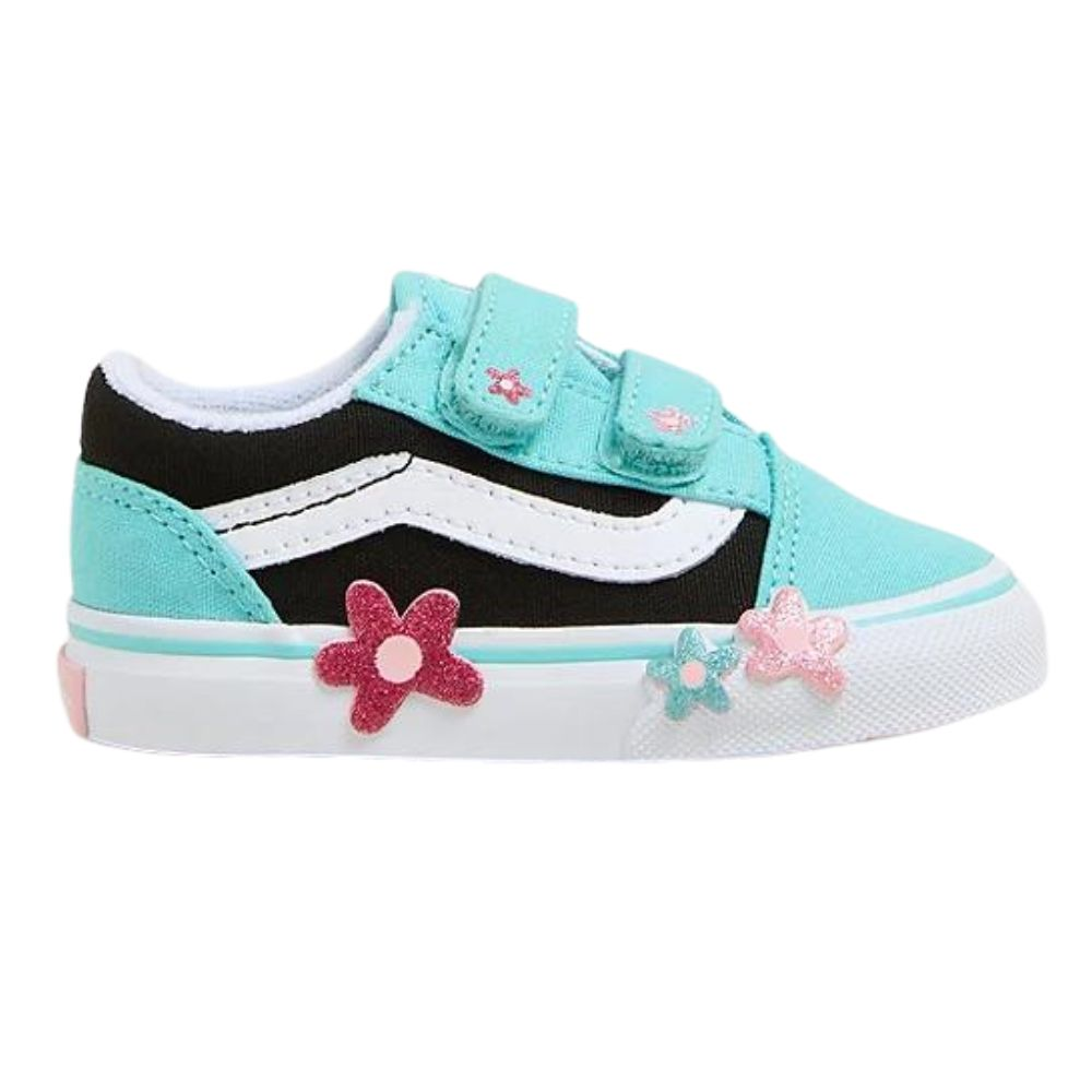 Vans Old Skool V Flower Glitter Power Shoes - Toddler