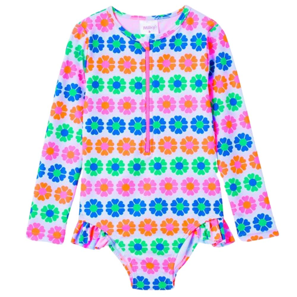 Milky Neon Fun Long Sleeve Swimsuit