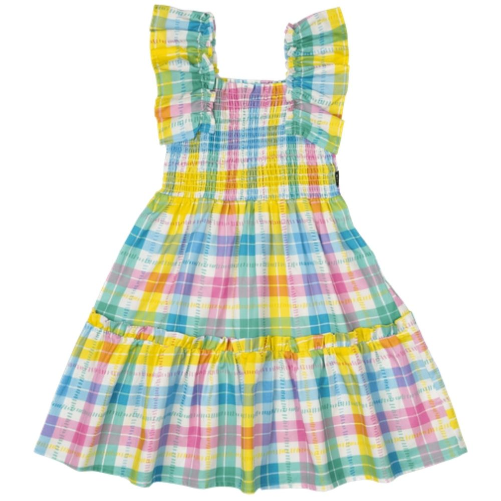 Rock Your Kid Summer Time Plaid Shirred Dress