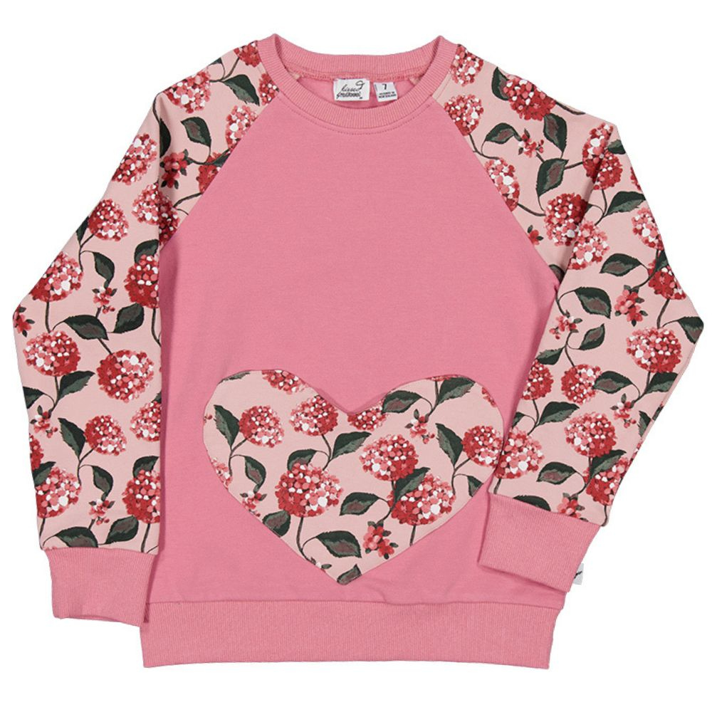 Kissed by Radicool Floral Heart Pocket Raglan Crew