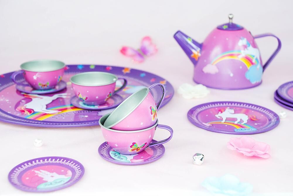 unicorn tin tea set